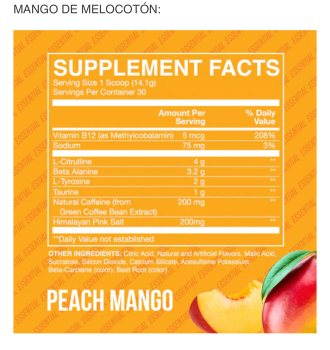 Esseential Pre-workout peach mango