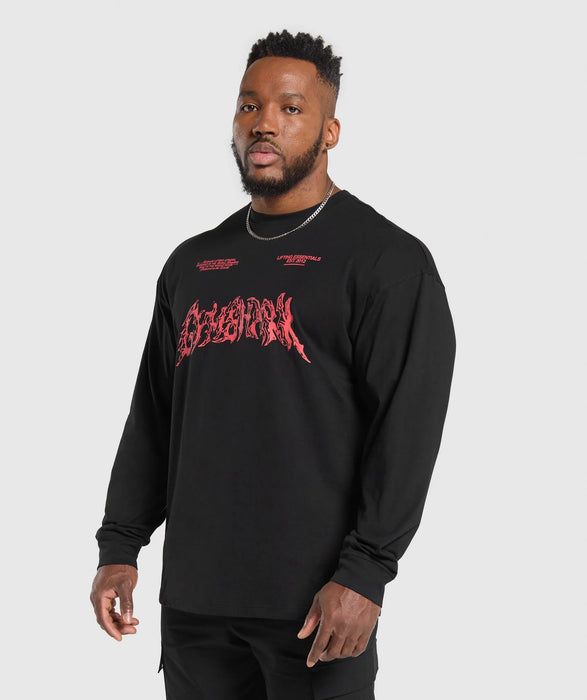 Metal Lifting Graphic Long Sleeve T-Shirt - Black
