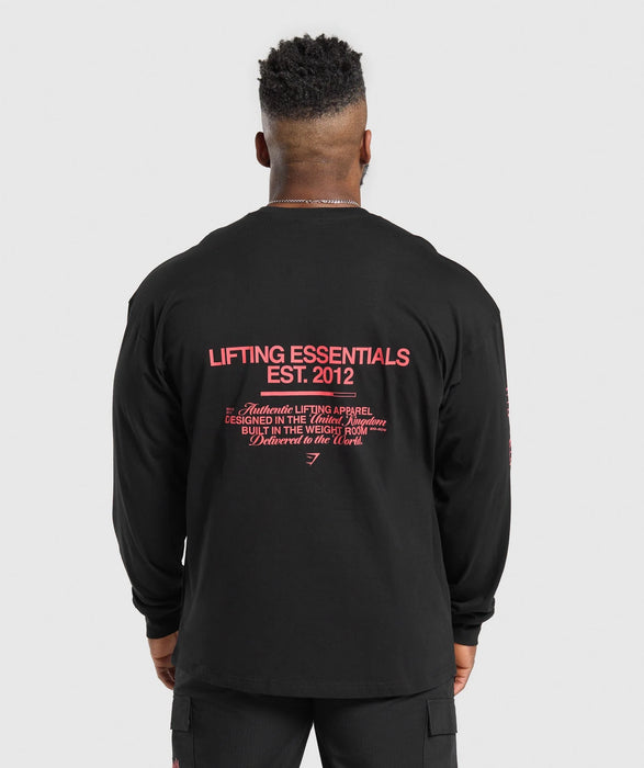 Metal Lifting Graphic Long Sleeve T-Shirt - Black