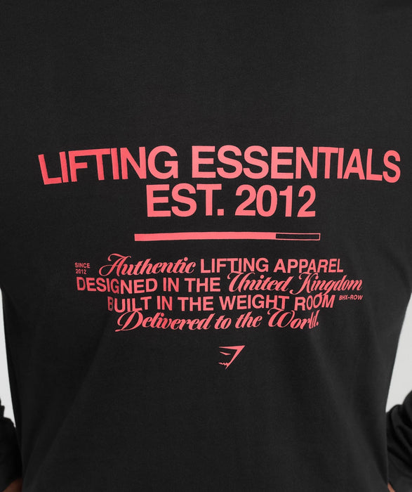 Metal Lifting Graphic Long Sleeve T-Shirt - Black