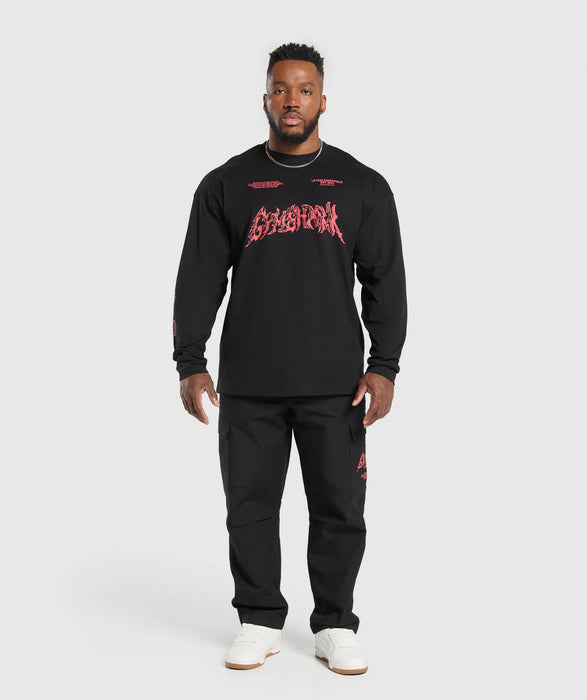 Metal Lifting Graphic Long Sleeve T-Shirt - Black