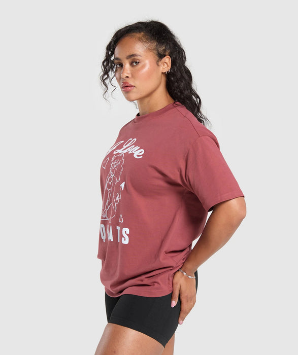 I LOVE SQUATS GRAPHIC OVERSIZED TEE - SOFT BERRY