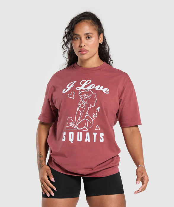 I LOVE SQUATS GRAPHIC OVERSIZED TEE - SOFT BERRY
