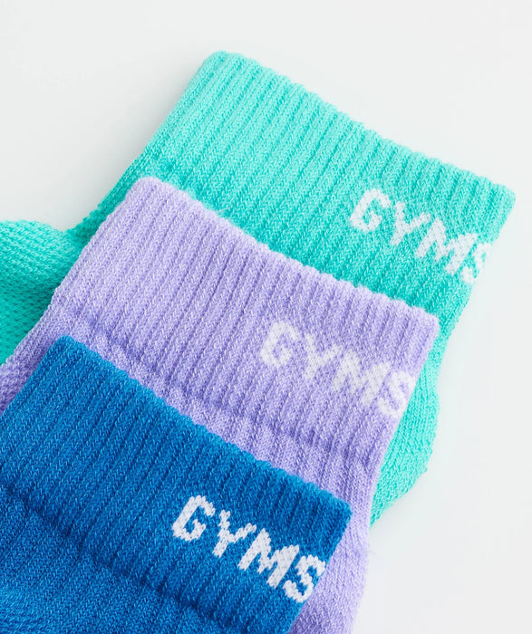 Jacquard Quarter Socks 3Pk - Aqua Blue/Digital Violet/Meridian Blue