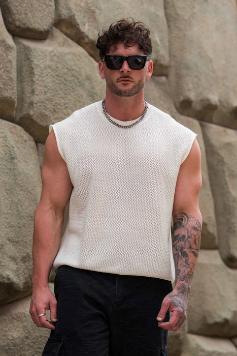 3012 - DROP SHOULDER KNIT CUT-OFF WHITE