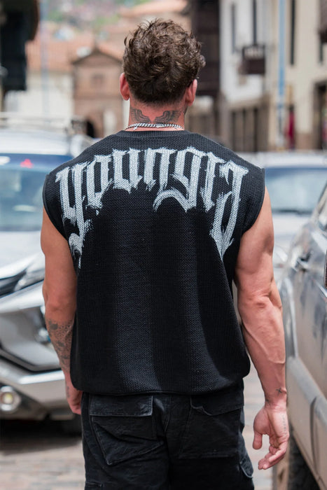 3012 - DROP SHOULDER KNIT CUT-OFF BLACK