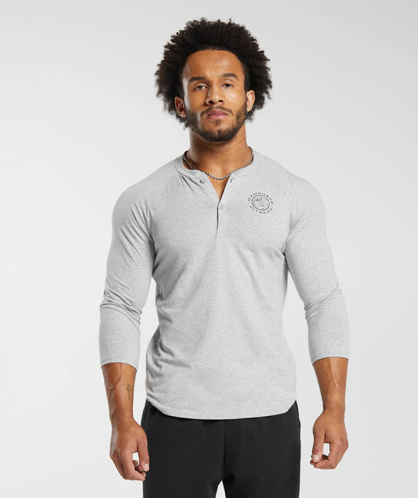 Legacy Henley Top - Light Grey Marl