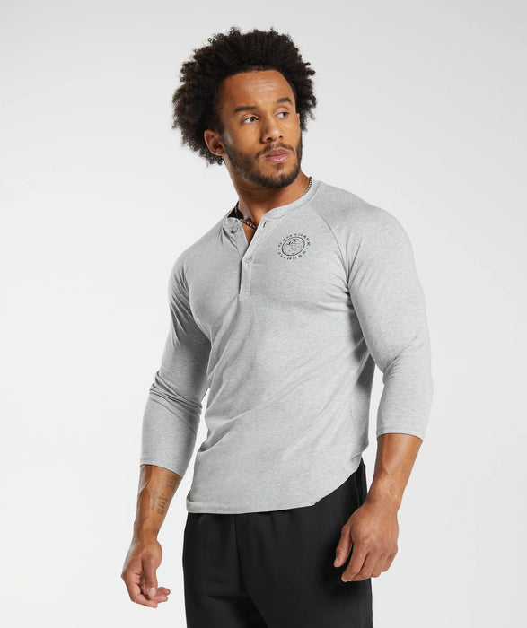 Legacy Henley Top - Light Grey Marl