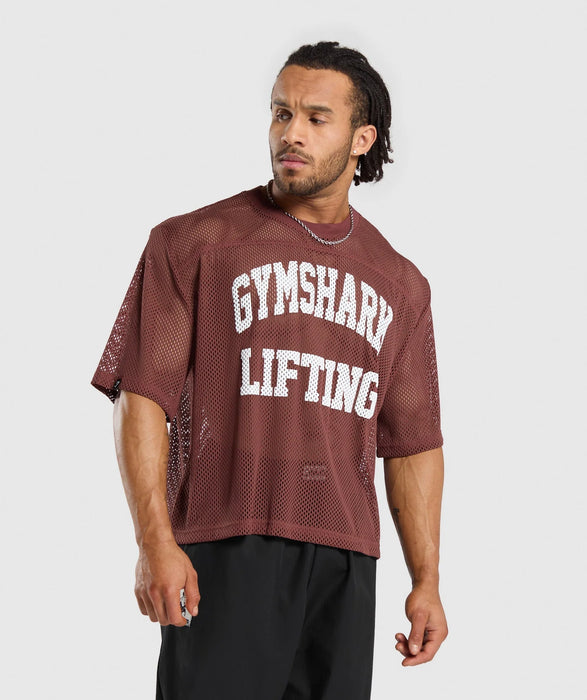 Gymshark Mesh Oversized T-Shirt - Burgundy Brown