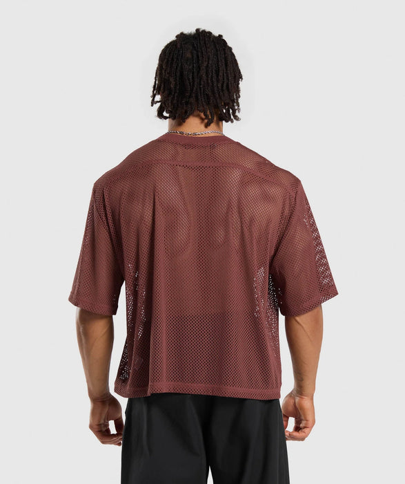 Gymshark Mesh Oversized T-Shirt - Burgundy Brown