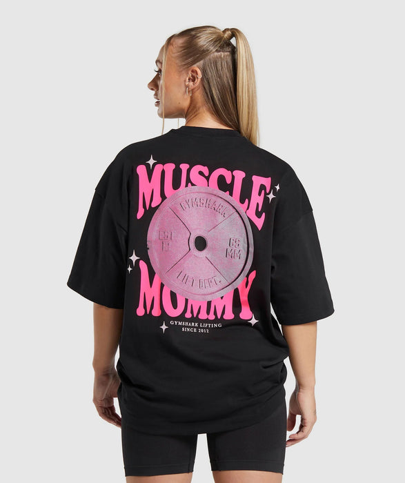 Muscle Mommy Graphic Boyfriend Fit T-Shirt - Black