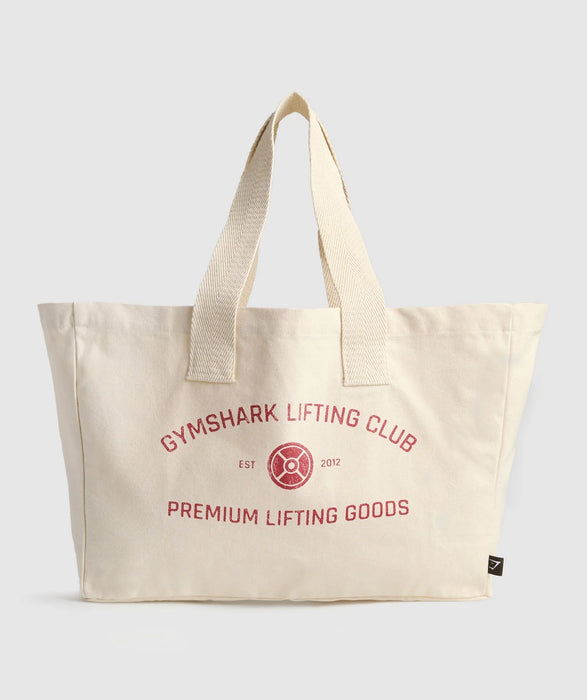 Weight Plate Oversized Tote - Oat White/Carmine Red