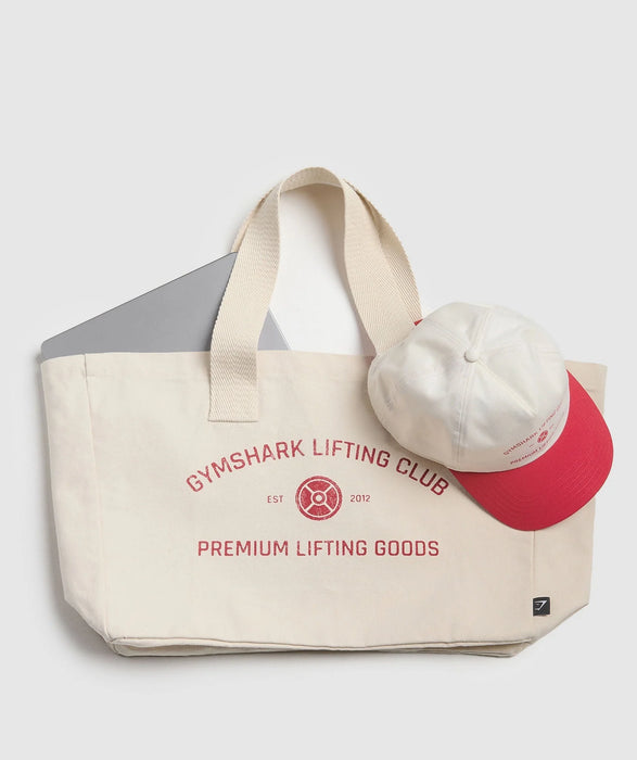 Weight Plate Oversized Tote - Oat White/Carmine Red