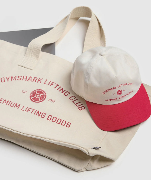 Weight Plate Oversized Tote - Oat White/Carmine Red