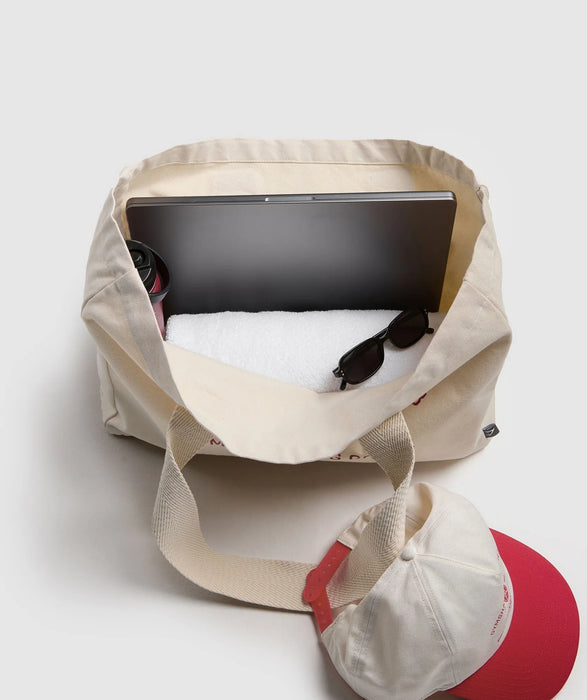 Weight Plate Oversized Tote - Oat White/Carmine Red