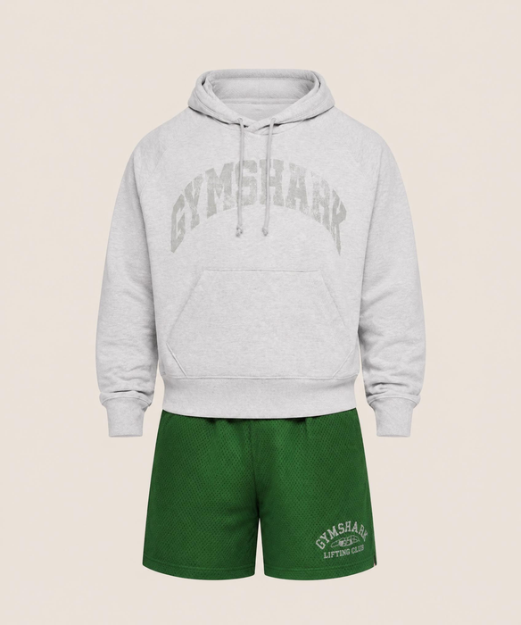 Gymshark Retro Collegiate Graphic Hoodie - Soft Grey Marl