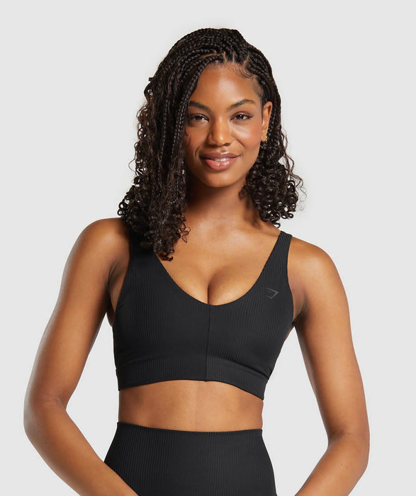 RIBBED SPORTS BRA - Black