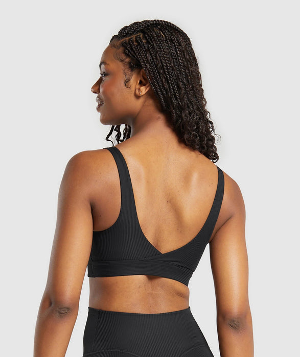 RIBBED SPORTS BRA - Black