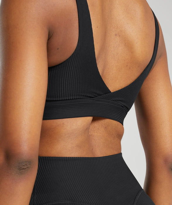 RIBBED SPORTS BRA - Black