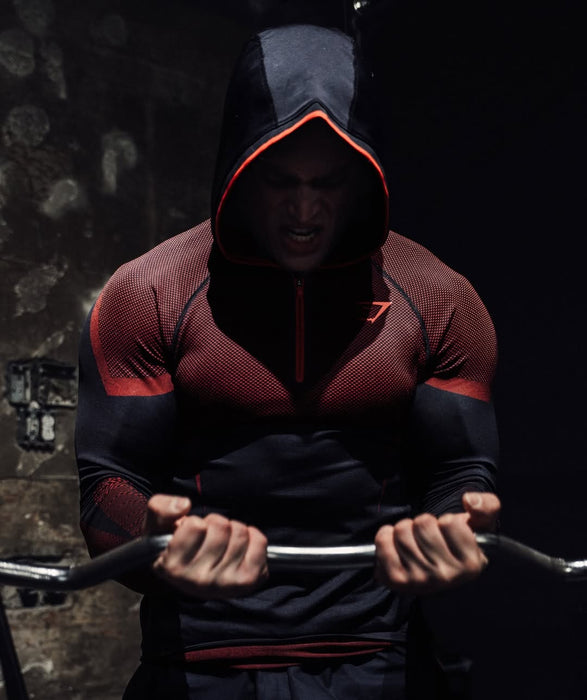 ONYX 5.0 SEAMLESS HOODIE - BLACK/CARMINE RED