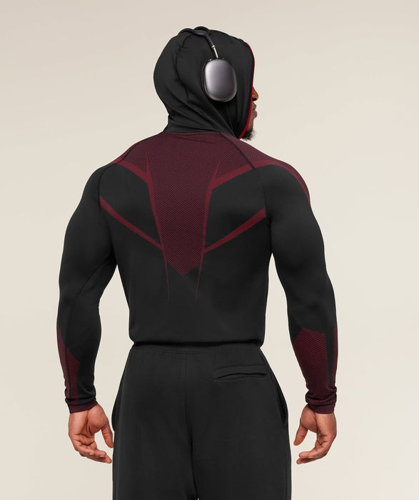 ONYX 5.0 SEAMLESS HOODIE - BLACK/CARMINE RED