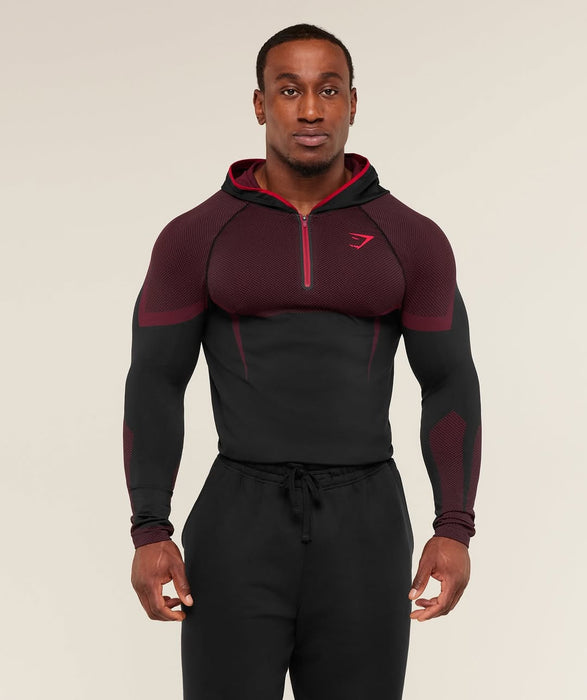 ONYX 5.0 SEAMLESS HOODIE - BLACK/CARMINE RED
