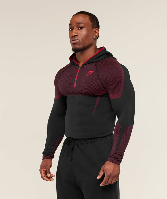 ONYX 5.0 SEAMLESS HOODIE - BLACK/CARMINE RED
