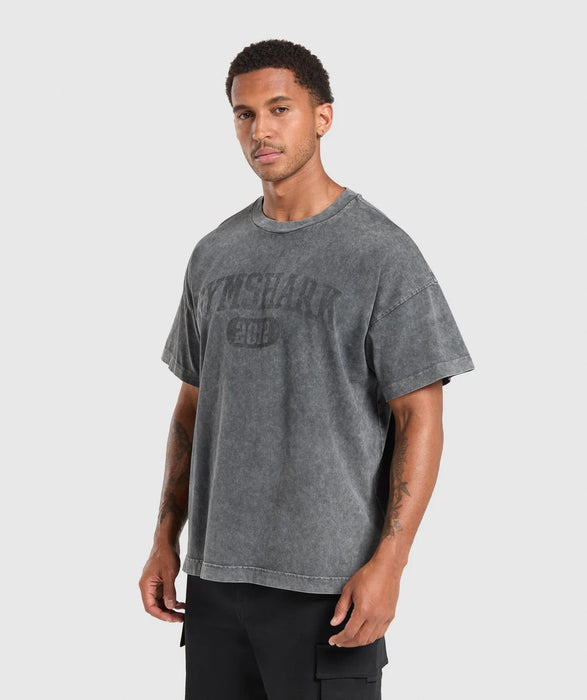 Gymshark Collegiate Shadow Washed T-Shirt - Asphalt Grey