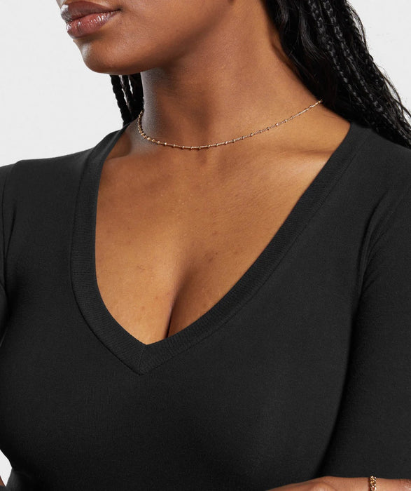 COTTON SEAMLESS LONG SLEEVE MIDI TOP- BLACK