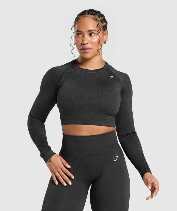 ADAPT FLECK SEAMLESS LONG SLEEVE CROP TOP-Mineral | Black