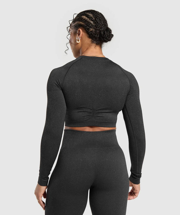 ADAPT FLECK SEAMLESS LONG SLEEVE CROP TOP-Mineral | Black