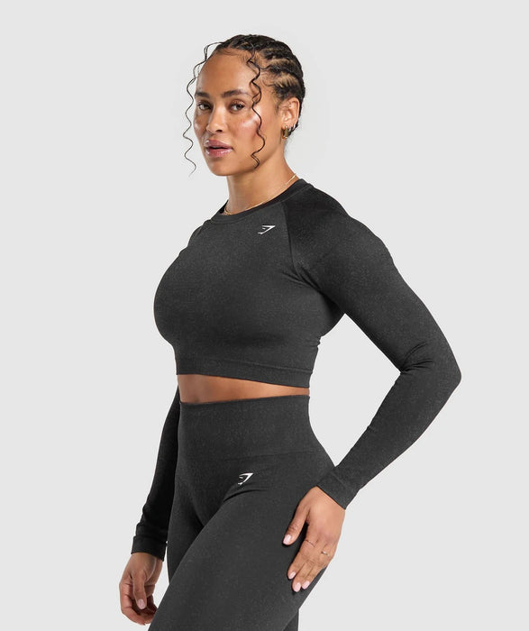 ADAPT FLECK SEAMLESS LONG SLEEVE CROP TOP-Mineral | Black