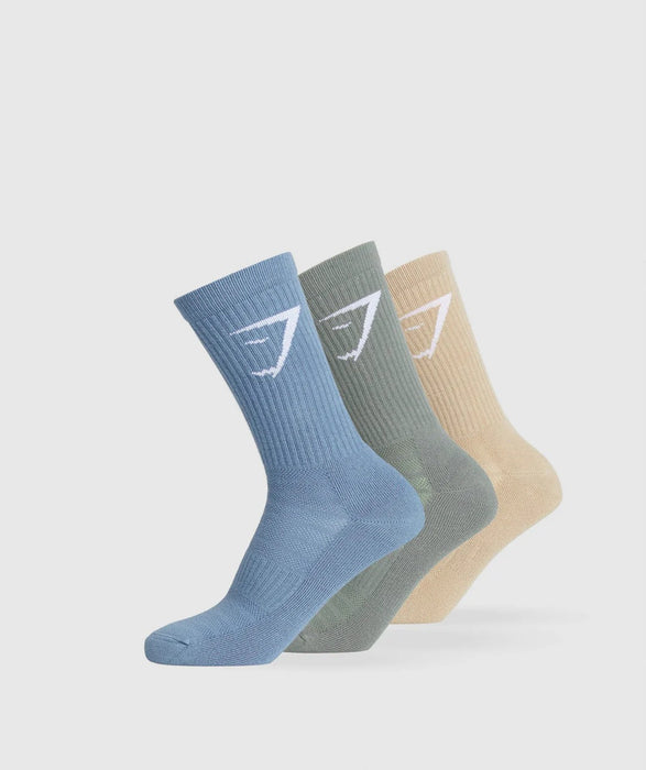 CREW SOCKS 3PK-Vanilla Beige/Unit Green/Faded Blue