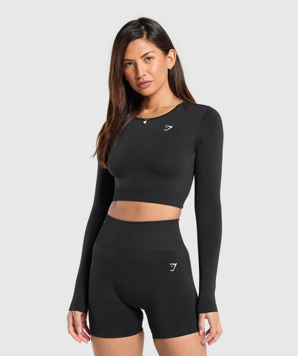 Everyday Seamless Long Sleeve Crop Top - Black