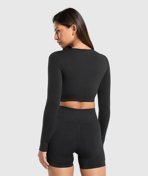 Everyday Seamless Long Sleeve Crop Top - Black