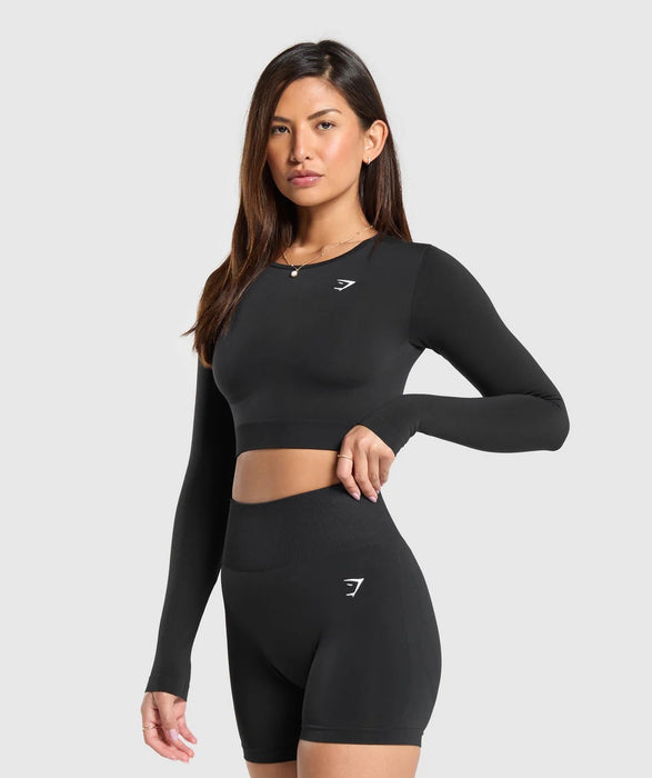 Everyday Seamless Long Sleeve Crop Top - Black