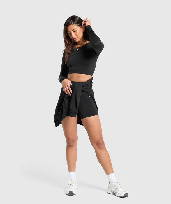 Everyday Seamless Long Sleeve Crop Top - Black