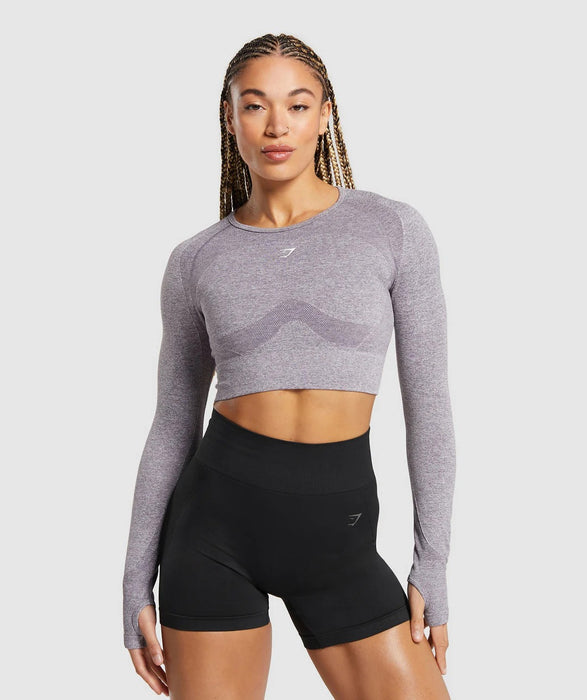 Flex Long Sleeve Crop Top - Fog Purple/White