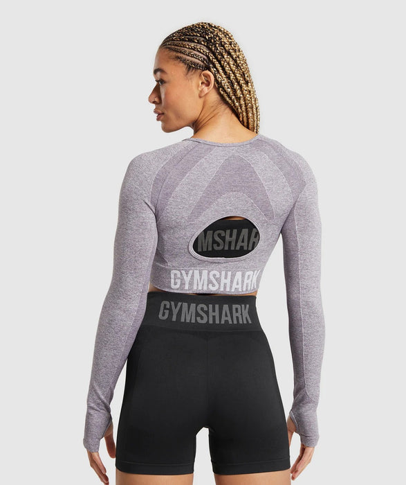 Flex Long Sleeve Crop Top - Fog Purple/White