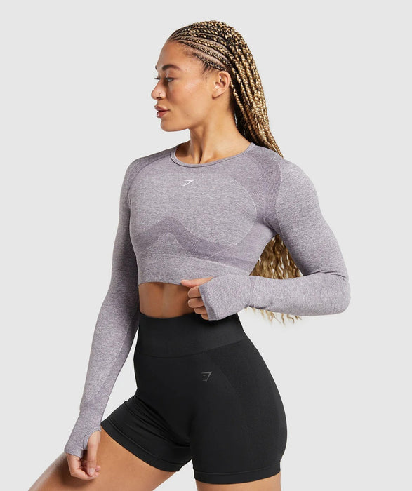 Flex Long Sleeve Crop Top - Fog Purple/White