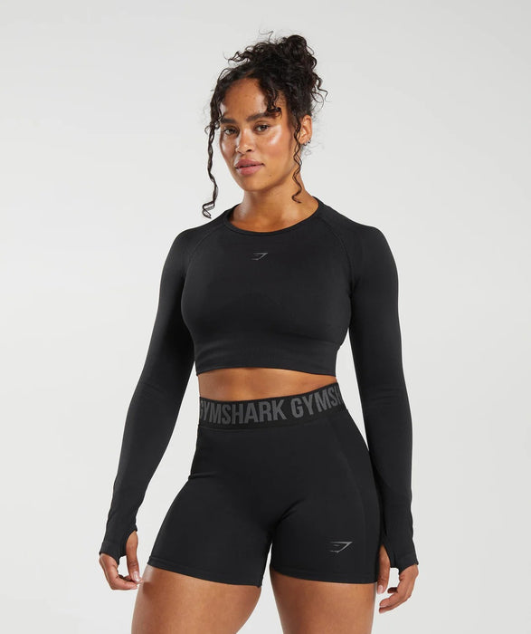 Flex Sports Long Sleeve Crop Top - Black