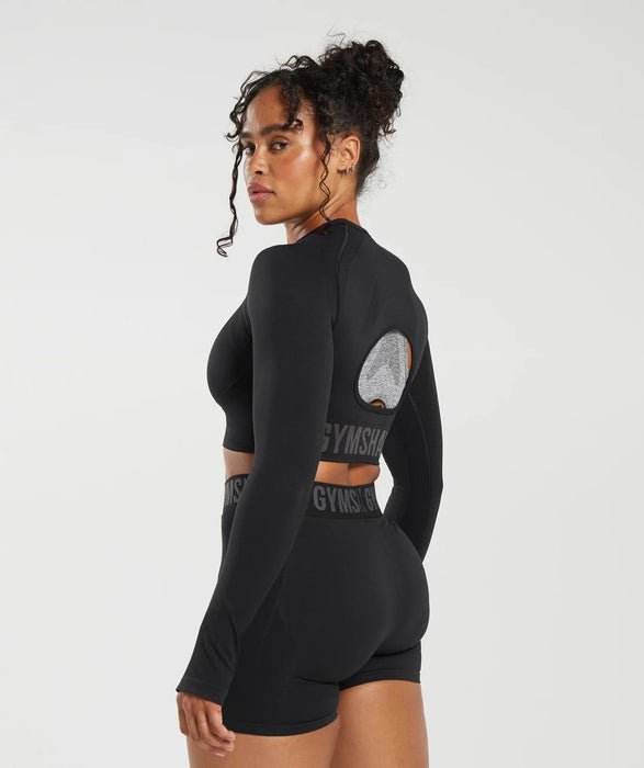 Flex Sports Long Sleeve Crop Top - Black