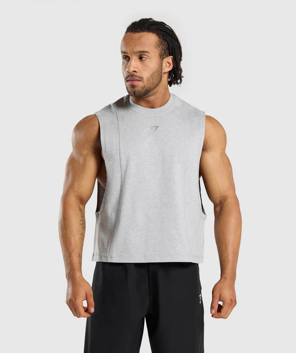 Premium Lifting Boxy Cut Off Tank - Light Grey Marl