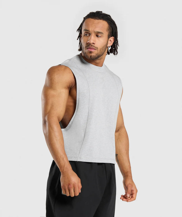 Premium Lifting Boxy Cut Off Tank - Light Grey Marl