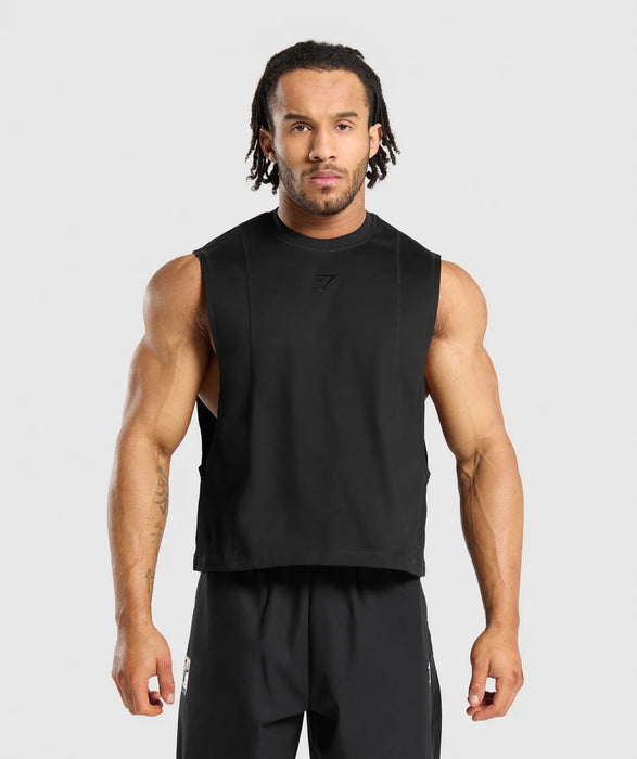 Premium Lifting Boxy Cut Off Tank - Black