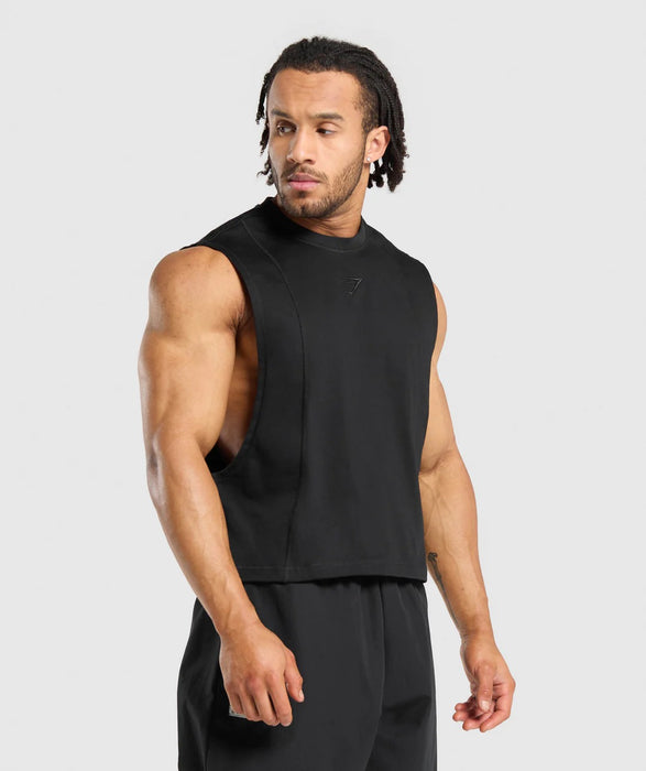 Premium Lifting Boxy Cut Off Tank - Black