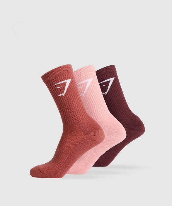 Crew Socks 3pk-Rich Maroon/Flamingo Pink/Rust Red