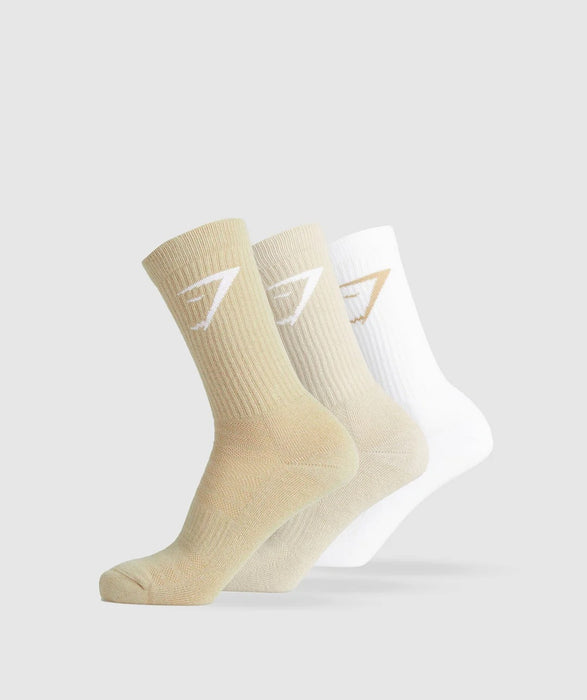 Crew Socks 3pk-White/Pebble Grey/Desert Beige