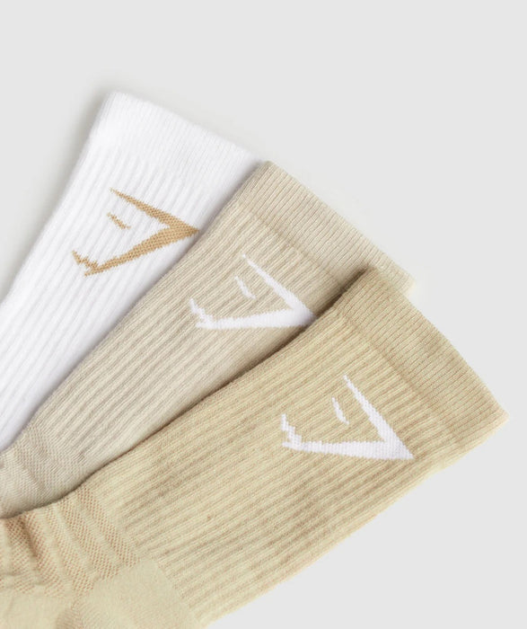 Crew Socks 3pk-White/Pebble Grey/Desert Beige