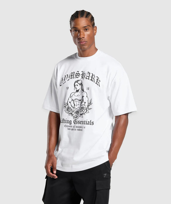 Hispanic Inspired Oversized Graphic T-Shirt White CARLOS BELCAST